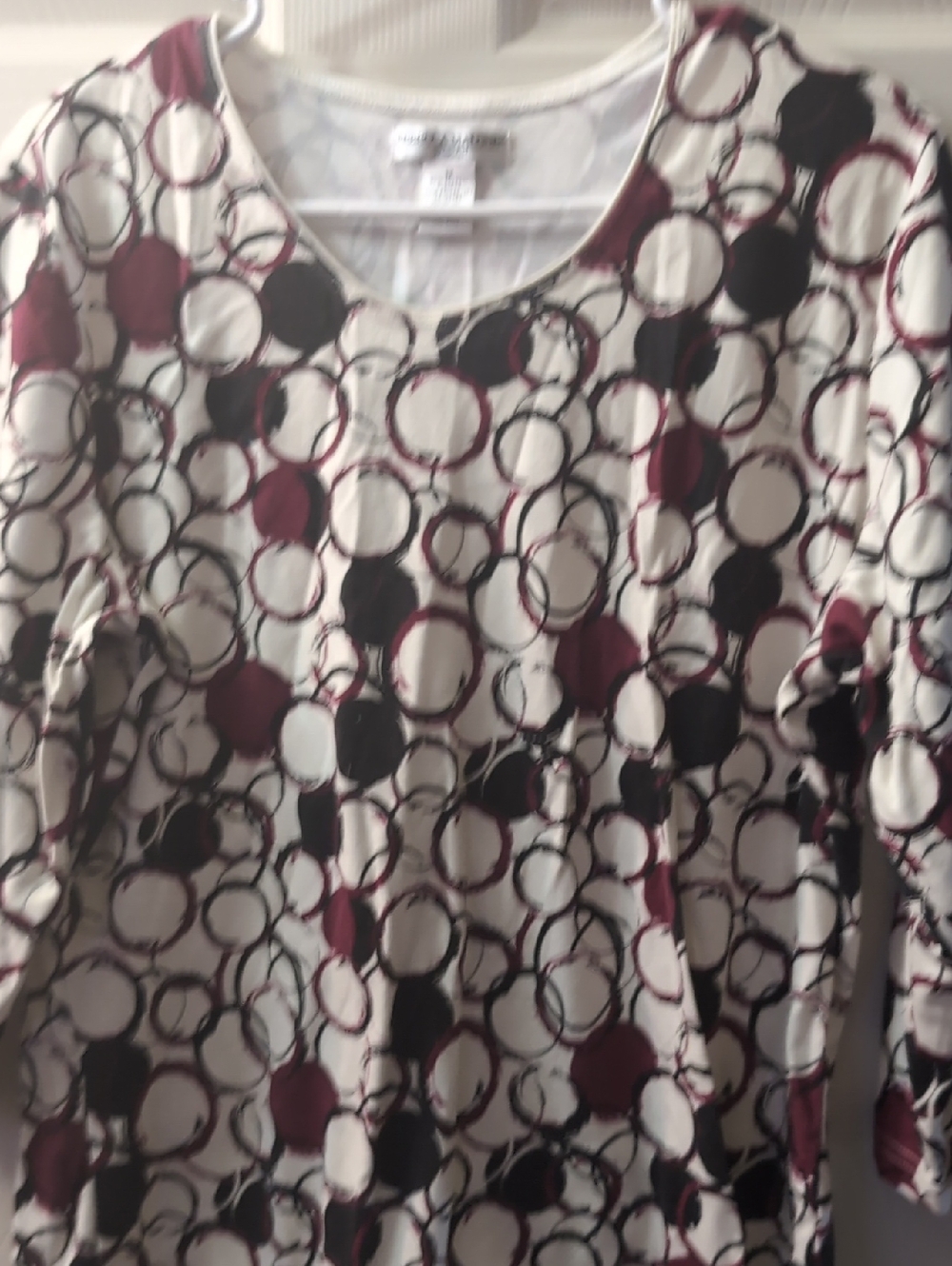Rebecca Malone Cream Blouse with Black and Burgundy Circle Print